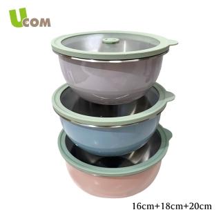 【瑞康屋UCOM】可微波萬用調理盆16+18+20cm(粉藍紫三色組贈可真空玻璃蓋)