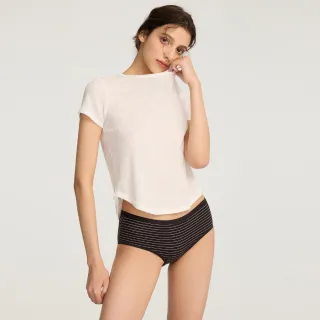 【Anden Hud】抗菌系列．緊帶高腰三角內褲(黑-卡其條紋)