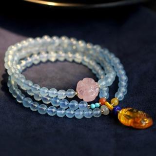 【KT DADA】蜜蠟吊墜手鍊 造型項鍊 藍色項鍊 串珠 手串 佛珠 手鍊 項鍊 海藍寶手串 多圈手串 佛珠 飾品
