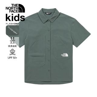 【The North Face 官方旗艦】北面兒童綠色UPF防曬短袖襯衫｜87Z8HCH(抗UV)