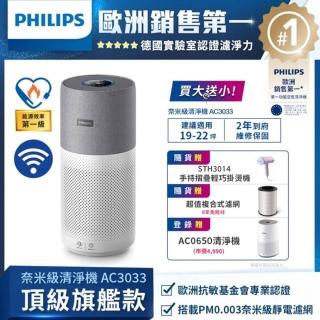 【Philips 飛利浦】升級版-奈米級空氣清淨機-買一送一★適用22坪(AC3033)