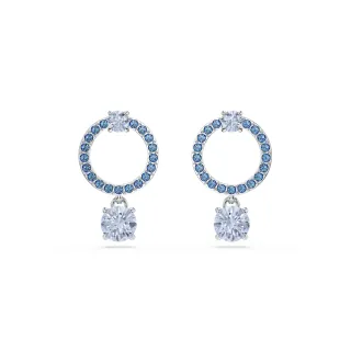 【SWAROVSKI 施華洛世奇】Attract 水滴形耳環 圓形切割 藍色 鍍白金色(情人節禮物)
