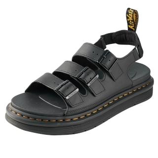 【Dr.Martens】馬汀 SOLOMAN 三條寬帶厚底皮革運動涼鞋 黑 平底馬丁海灘鞋 夏天休閒鞋 男25767001