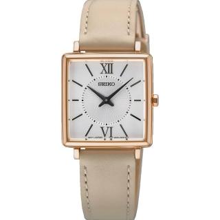 【SEIKO 精工】CS系列 摩登簡約方形女錶-皮帶款/玫瑰金25.1mm(SWR114P1/4N30-00N0W)