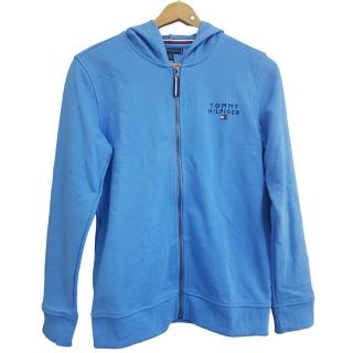 【Tommy Hilfiger】素色連帽棉質薄外套 大童-青年版 天空藍(贈原廠紙袋/母親節送禮)