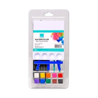 【COLOUR BLOCK】10色水彩粉餅畫架型繪畫套組 含水彩筆 水彩紙 調色盤(隨身水彩 寫生 兒童禮物 美術用品)