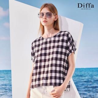 【Diffa】黑白格織紋連袖上衣-女