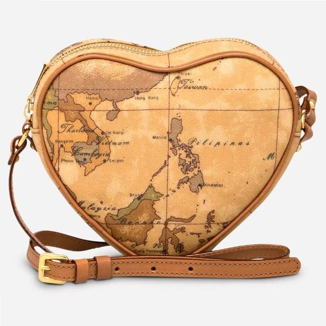 【Alviero Martini】義大利地圖包 拉鍊愛心斜側背包-小(地圖黃)