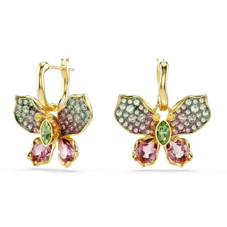 【SWAROVSKI 施華洛世奇】Idyllia 水滴形耳環 混合式切割 密鑲 蝴蝶 漸層色 鍍金色