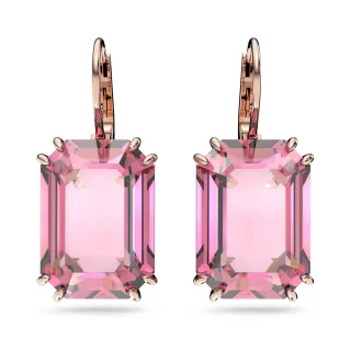 【SWAROVSKI 施華洛世奇】Millenia 水滴形耳環 八角形切割 粉紅色 鍍玫瑰金色