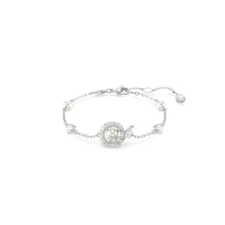 【SWAROVSKI 施華洛世奇】Snake 手鏈 水晶珍珠 混合式切割 蛇年 白色 鍍白金色(情人節禮物)