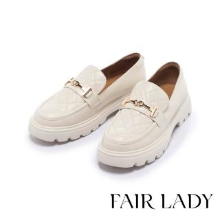 【FAIR LADY】小時光 率性馬銜釦菱格厚底樂福鞋(奶油、5B2995)