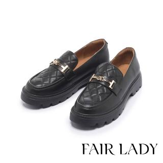 【FAIR LADY】小時光 率性馬銜釦菱格厚底樂福鞋(黑、5B2995)