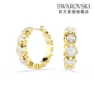 【SWAROVSKI 施華洛世奇】Imber 大圈耳環 圓形切割 白色 鍍金色