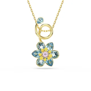 【SWAROVSKI 施華洛世奇】Idyllia 鏈墜 混合式切割 花朵 藍色 鍍金色