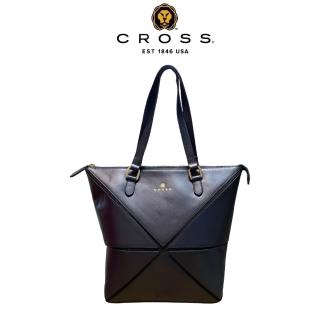 【CROSS】頂級小牛皮幾何手提包拖特包(深藍色)