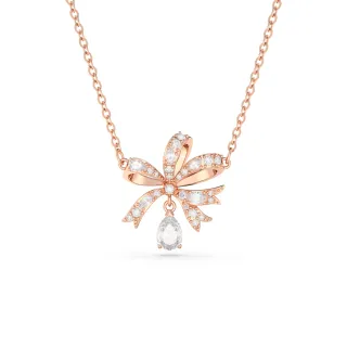【SWAROVSKI 施華洛世奇】Hyperbola 項鏈 蝴蝶結 細碼 白色 鍍玫瑰金色