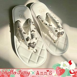 【Ann’S】Ann’S X Sanrio三麗鷗 HELLO KITTY聯名華麗珠寶盒澎澎夾腳厚底涼拖鞋3cm(白)