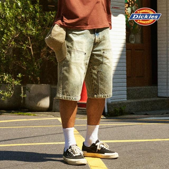 【Dickies】男款染色丹寧純棉後腰皮質Logo設計寬鬆牛仔短褲｜DK0A87SNL27