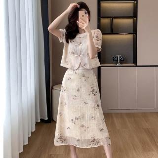 【Very Buy 非常勸敗】預購/夏季新中式國風套裝裙改良旗袍盤扣小衫上衣半身裙兩件套