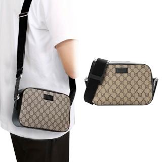 【GUCCI 古馳】779880 經典GG LOGO帆布拚色拉鍊斜揹包(黑色)