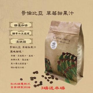 【卡果咖啡-自家新鮮現烘焙】哥倫比亞 草莓甜果汁 淺焙(半磅/袋 2袋/組 酵素水洗處理法 滿3磅送半磅)
