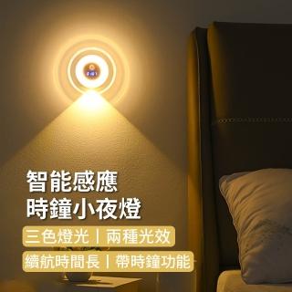【Lumin】電子時鐘智慧人體感應小夜燈 三色光充電投射壁燈 遙控床頭燈 LED感應燈 過道燈/樓梯燈/櫥櫃燈