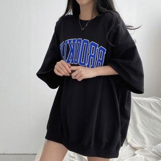 【D.studio】韓版字母長版短袖上衣 oversize 衣服(夏天女裝 長版上衣 長版t恤 女裝 短袖t恤女 T642)