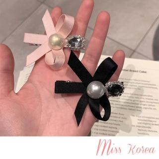 【MISS KOREA】蝴蝶結髮夾 寶石髮夾/韓國設計甜美緞帶蝴蝶結寶石珍珠造型髮夾 邊夾(2色任選)