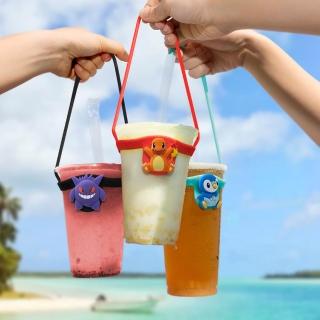 【Bone 蹦克】Cup Tie 環保杯綁 飲料提袋 - 寶可夢款(環保矽膠飲料袋 胖丁 波加曼 耿鬼 小火龍)