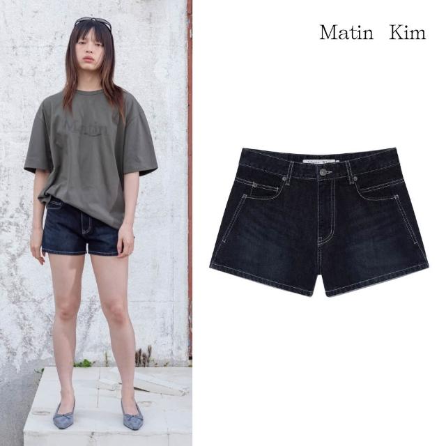 【MATIN KIM】官方旗艦 女版 縫線設計丹寧短褲(黑色)
