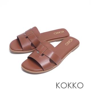 【KOKKO】編織氣質柔軟羊皮平底涼拖鞋(棕色)