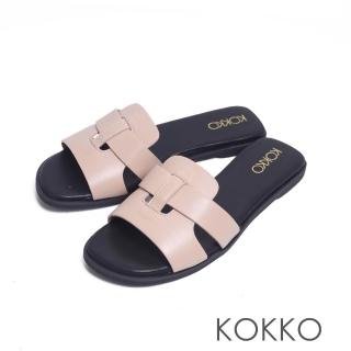 【KOKKO】編織氣質柔軟羊皮平底涼拖鞋(黑色)