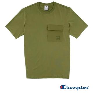 【Champion】官方直營 男款-素面口袋短袖TEE-橄欖綠色(220407-GS573)
