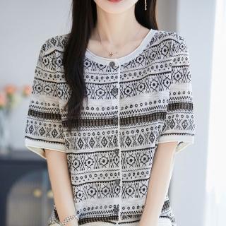 【BRIGA BN54NS-8082】BRIGA BN54NS-8082設計師復古提花單排扣針織開衫休閒寬鬆百搭上衣(BN54NS-8082)
