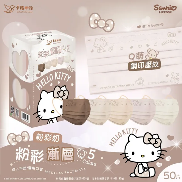 【明基健康生活】幸福物語 Hello Kitty粉彩五色醫療口罩x3盒 50片/盒(一盒5色 成人平面任選)