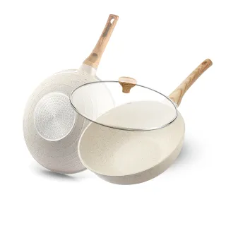 【ASD 愛仕達】麥飯石輕量鑄造聚油不沾深炒鍋30cm(附蓋/IH可用鍋)