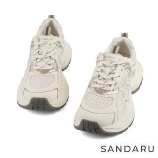 【SANDARU 山打努】老爹鞋 透氣網布多層次休閒鞋(米)