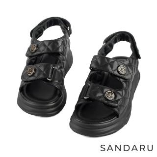 【SANDARU 山打努】涼鞋 小香風魔鬼氈菱格厚底涼鞋(黑)