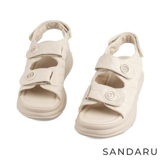 【SANDARU 山打努】涼鞋 小香風魔鬼氈菱格厚底涼鞋(米)