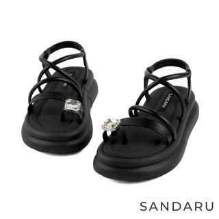 【SANDARU 山打努】涼鞋 套指鑽飾交叉厚底鞋(黑)