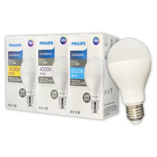 【Philips 飛利浦】12入組 最新款 易省 LED 燈泡 15W E27 球泡燈 全電壓(黃光/自然光/白光)