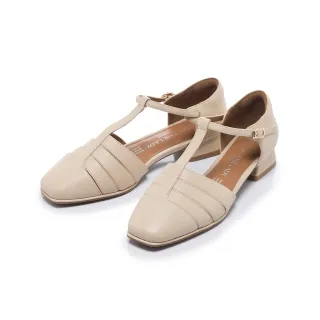 【FAIR LADY】小時光 方頭編織T字繞帶低跟鞋(亞麻、4J3011)