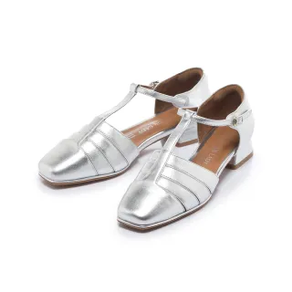 【FAIR LADY】小時光 方頭編織T字繞帶低跟鞋(銀箔、4J3011)