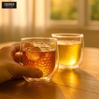 【仙德曼 SADOMAIN】（2入組）雙層玻璃錘紋威士忌杯250ml(雙層玻璃杯/對杯組/威士忌杯)