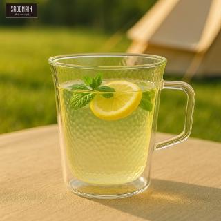 【仙德曼 SADOMAIN】雙層玻璃錘紋茶杯100ml-2入組(雙層玻璃杯/對杯組/茶杯)