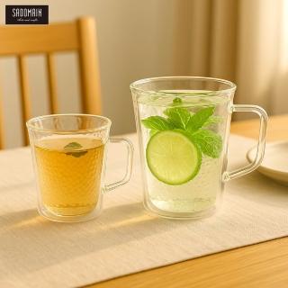 【仙德曼 SADOMAIN】（2入組）雙層玻璃錘紋茶杯350ml(雙層玻璃杯/對杯組/茶杯)