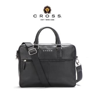 【CROSS】臺灣總經銷 限量1折 頂級小牛皮手柄拉鍊手提/斜背公事包 湯米系列 全新專櫃展示品(14吋 黑色)