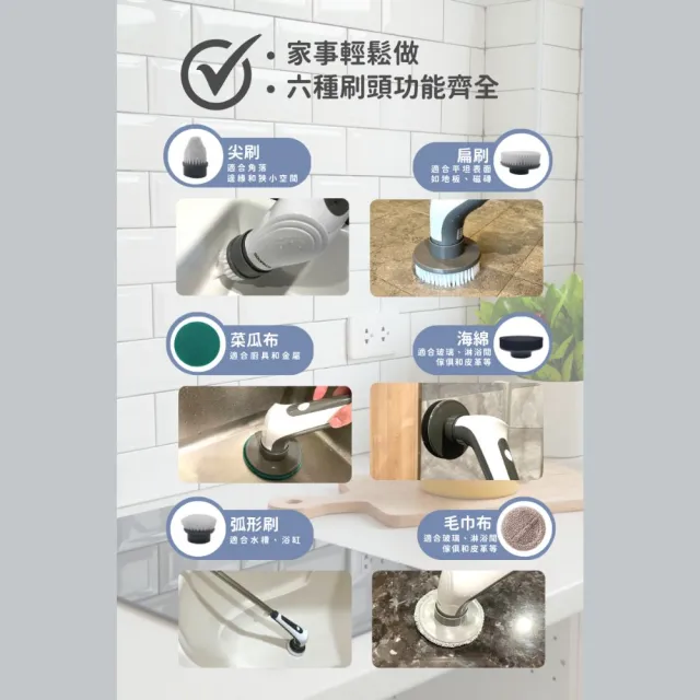 【GOOFINDS 谷凡】「IPX8全防水」電動清潔刷(GH1002/ 刷地板/刷浴室/刷磁磚/刷瓦斯爐/刷浴缸)