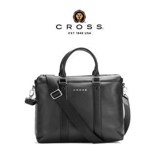 【CROSS】臺灣總經銷 限量1折 頂級小牛皮手柄拉鍊手提/斜背公事包 芬利系列 全新專櫃展示品(14吋 黑色)
